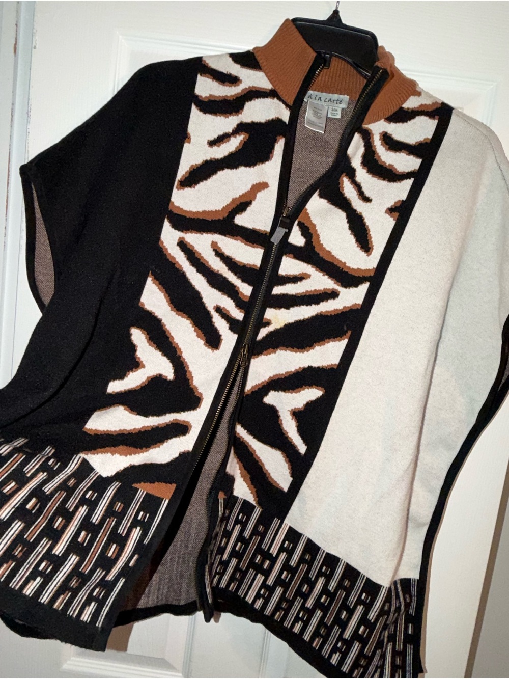Vintage Y2K à la carte Mixed Animal Zebra Print Knit Poncho Ruana Cardigan S/M